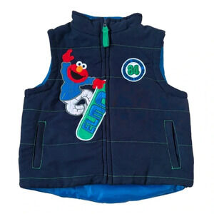 2007 Kids Sesame Street Elmo Snowboard Navy Puffer Vest Size 18 Months